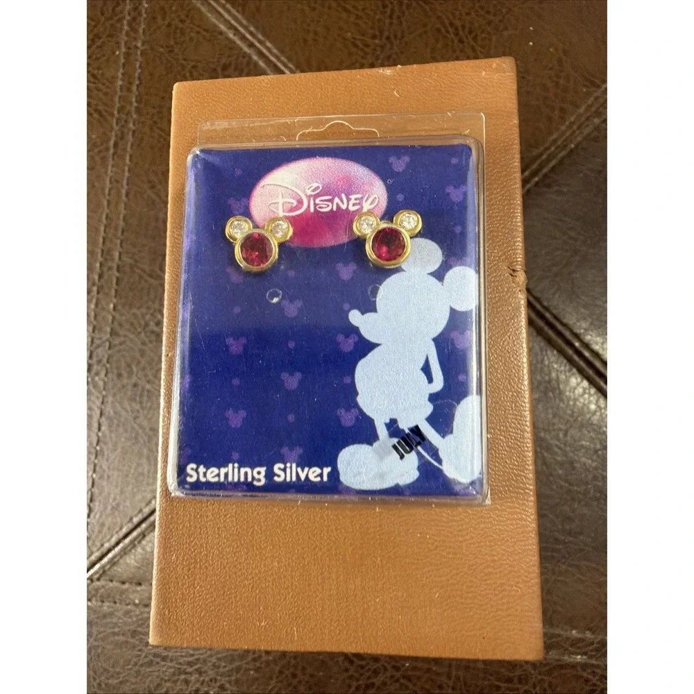 Vintage‎ Disney Sterling Silver Mickey Mouse July Birthstone Earrings Gold Wash